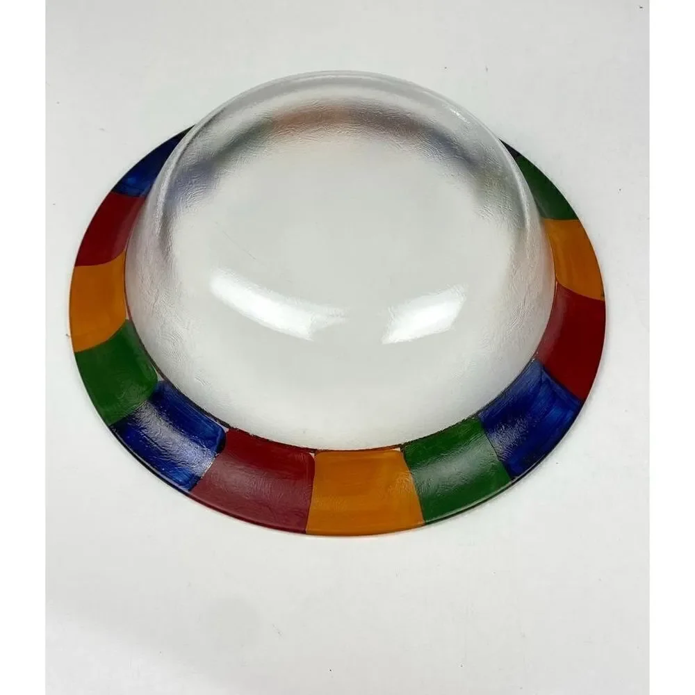 Handpainted Colorful Gold Rim Clear Glass Serving Bowl 13in W x 4in H BC1545